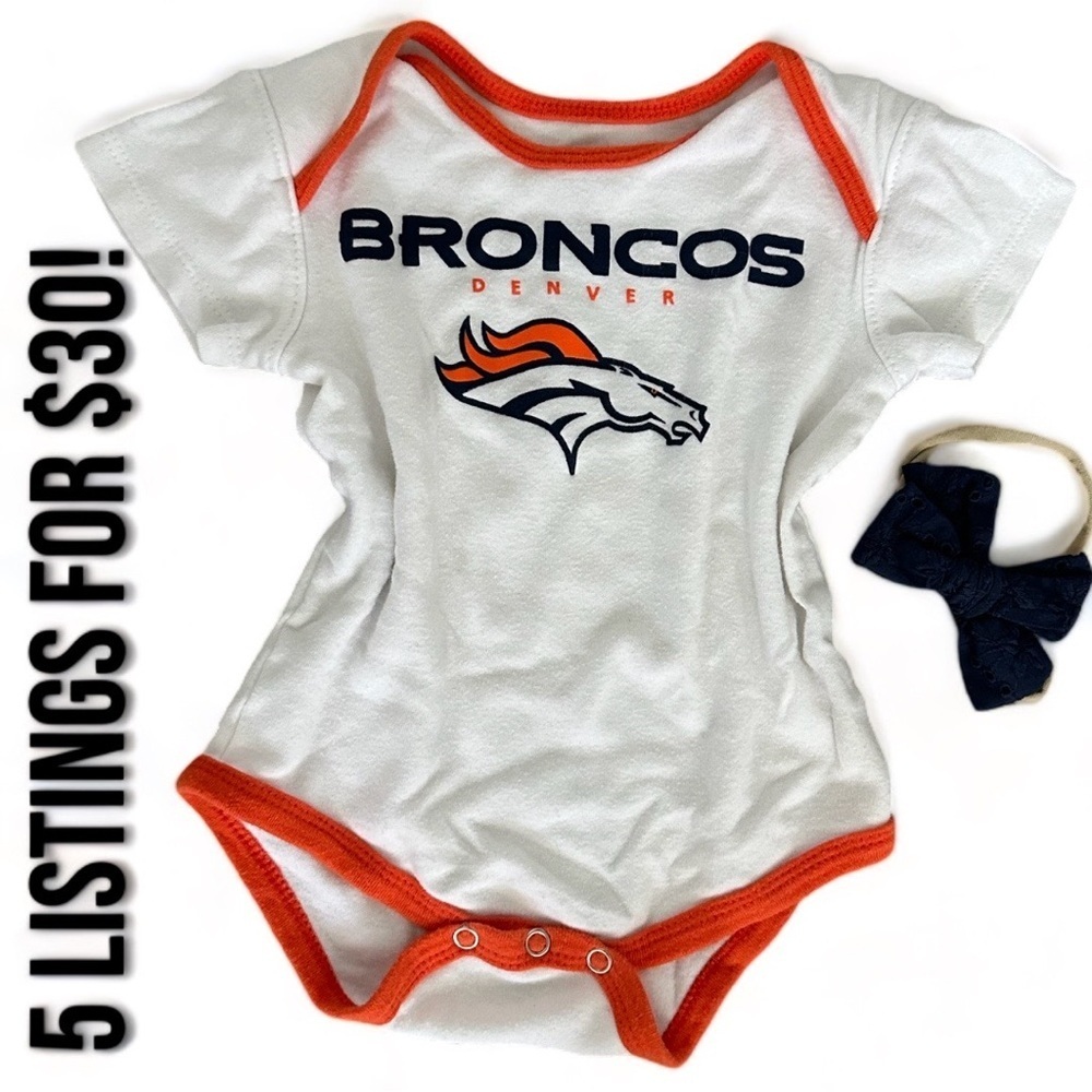 NFL 12 month Broncos football Baby Bodysuit & Matching Hairpiece